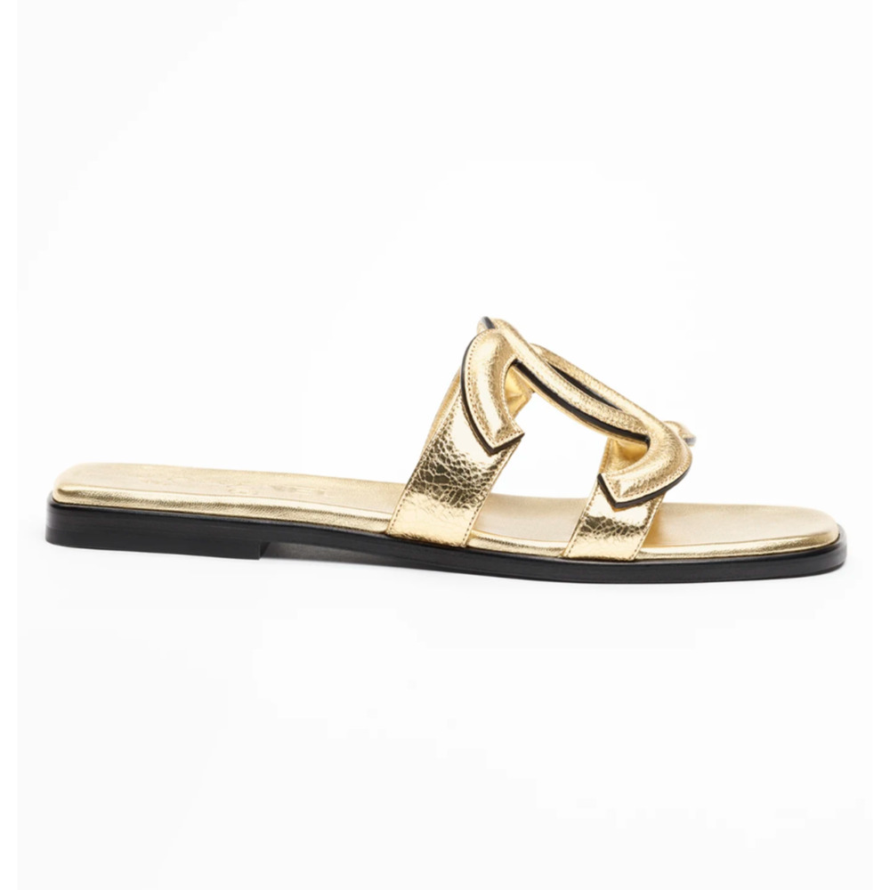 Chanel 26S Golden Gold Cracked Leather XL CC Logo Mules Slides Flat Sandals 38.5 - Picture 3 of 16